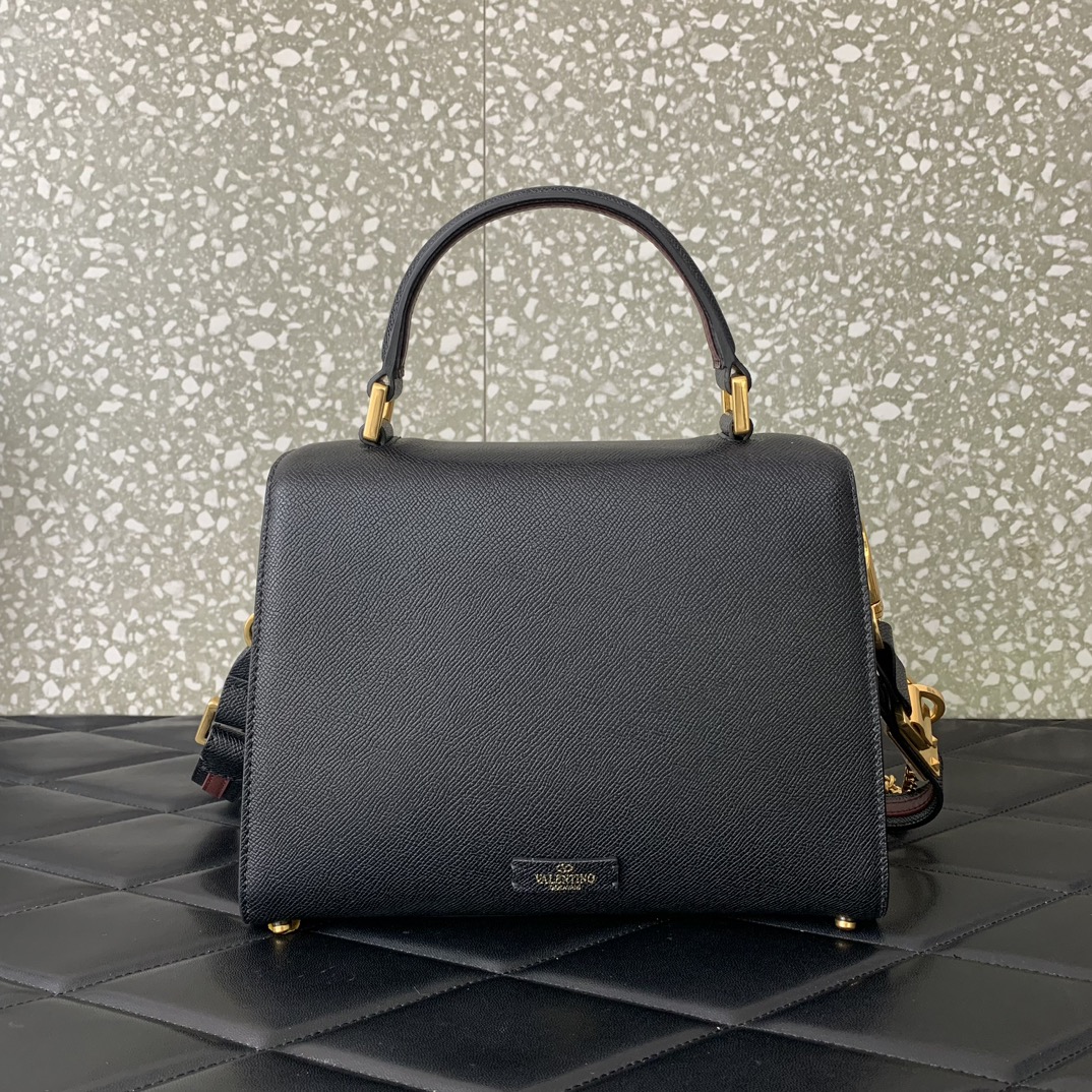 Valentino Garavani Vsling Medium Handbag in Black Grainy Calfskin 